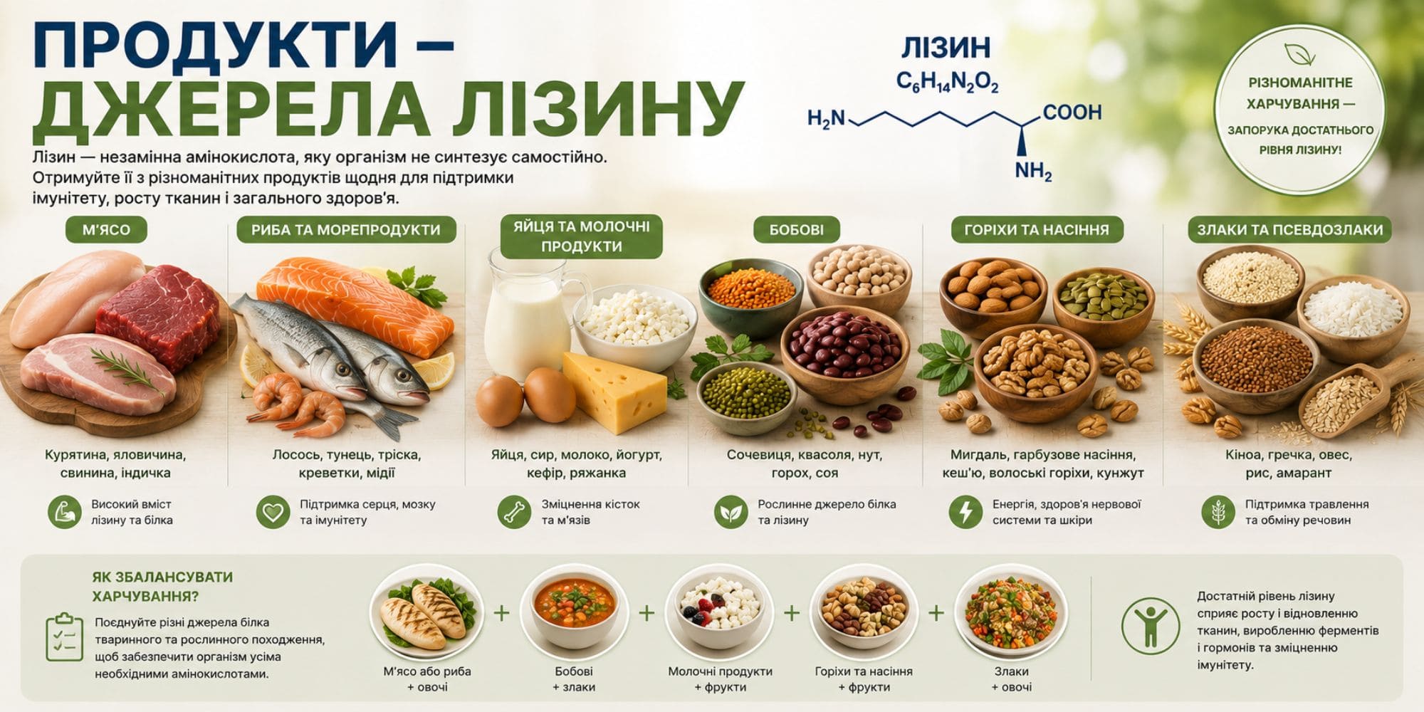 Продукти - джерела лізину