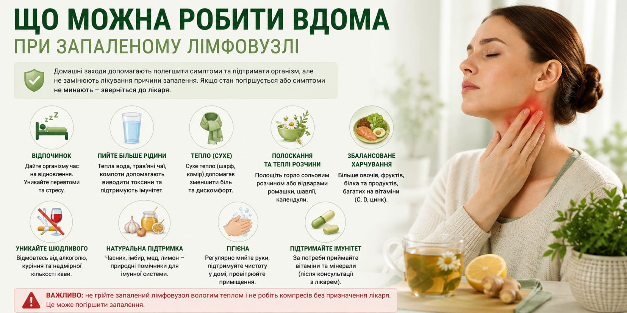 Що можна робити вдома при запаленому лімфовузлі
