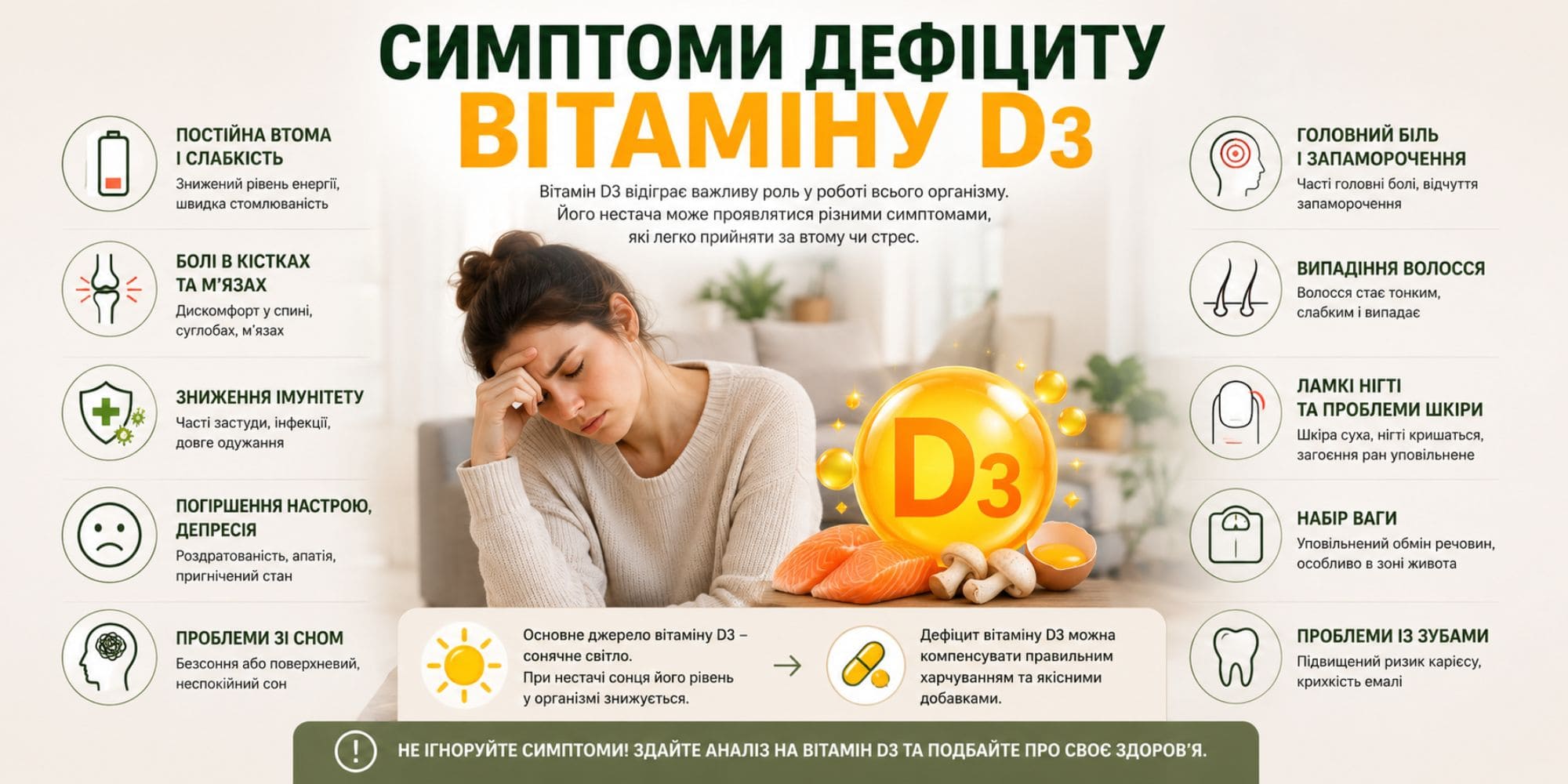 Симптомы дефицита витамина Д3